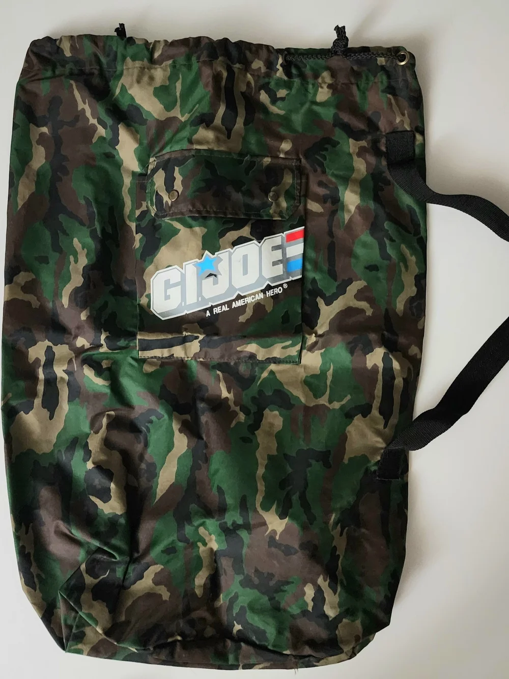 vintage 1984 Hasbro G.I. Joe drawstring gym or duffle bag featuring  camouflage